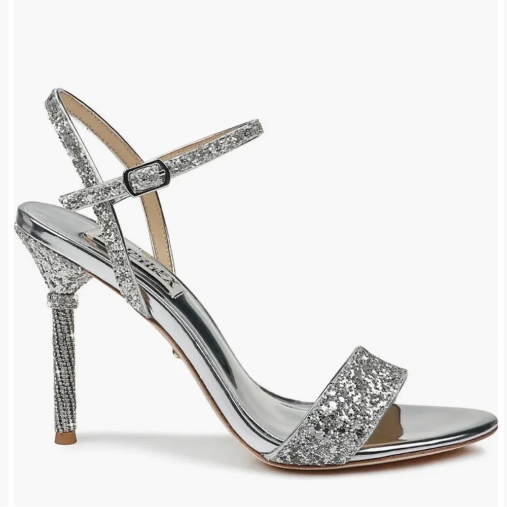 Badgley Mischka Olympia Embellished Glitter Sandals Silver Size 11